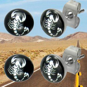NEW (2-PACK) SCORPION STUD EARRINGS METAL ACRYLIC